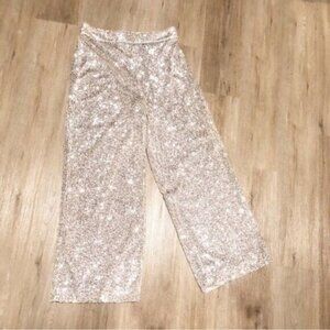 Banana Republic Women's Sequin Pants Size L High-Rise Wide-Leg Party‎ Trouser